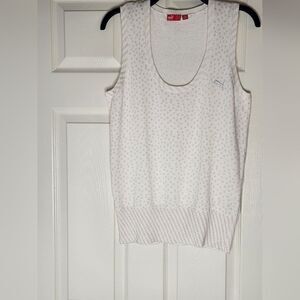 Puma XL White Polka Dots Logo Knitted Sleeveless Logo Women’s Sport Top